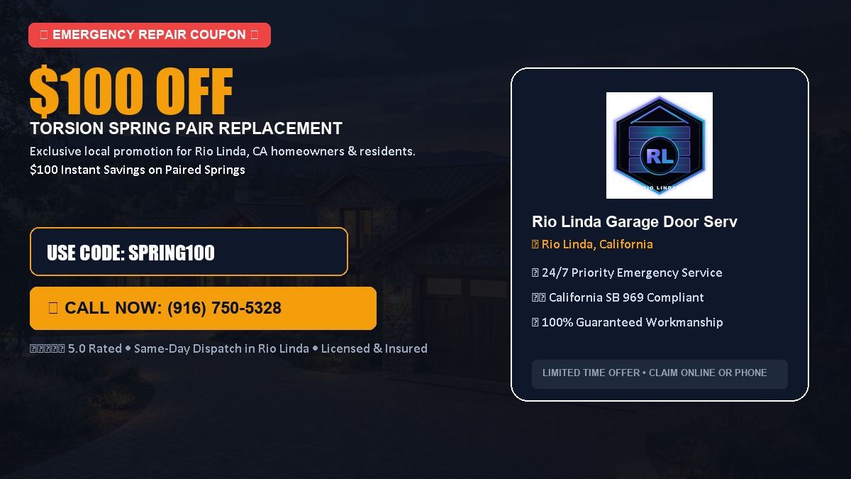 Rio Linda Garage Door Service $100 OFF Dual Torsion Spring Replacement in Rio Linda, CA